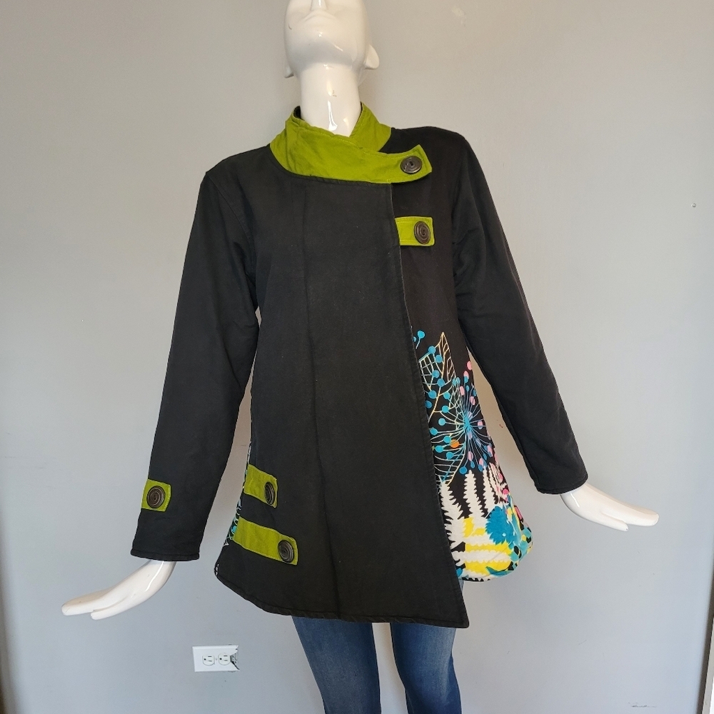 Leopards & Roses Printed Fleece Lined Jacket, VGUC, Size S